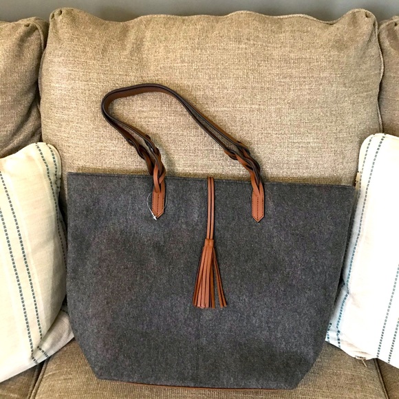Handbags - Adorable Grey Flannel Tote/Purse. NWT.